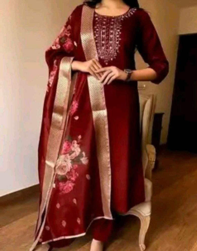 Elegant Maroon Kurta Set with Dupatta