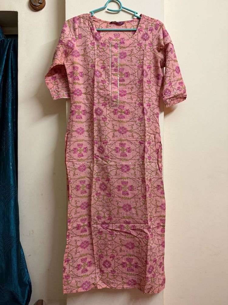 Pink Floral Print Kurta