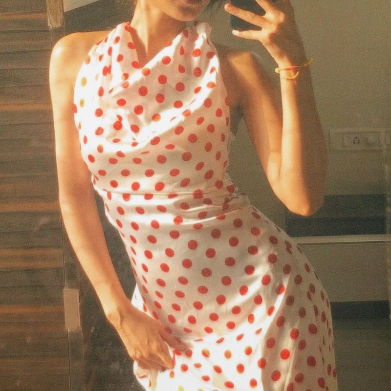 Halter neck polka dot dress