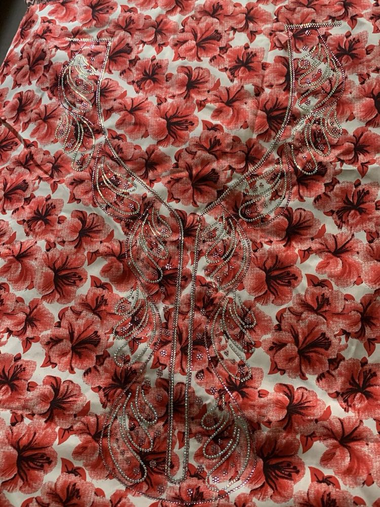 red floral 4 miter dress material
