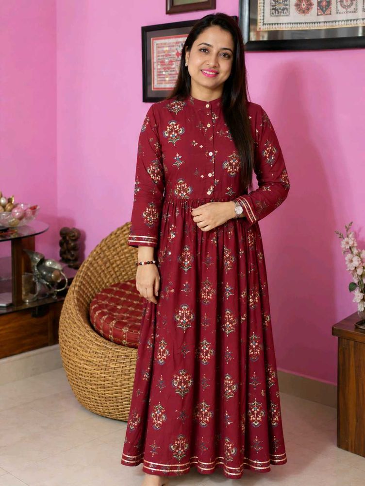 L SizeElegant Maroon Floral Print Kurta