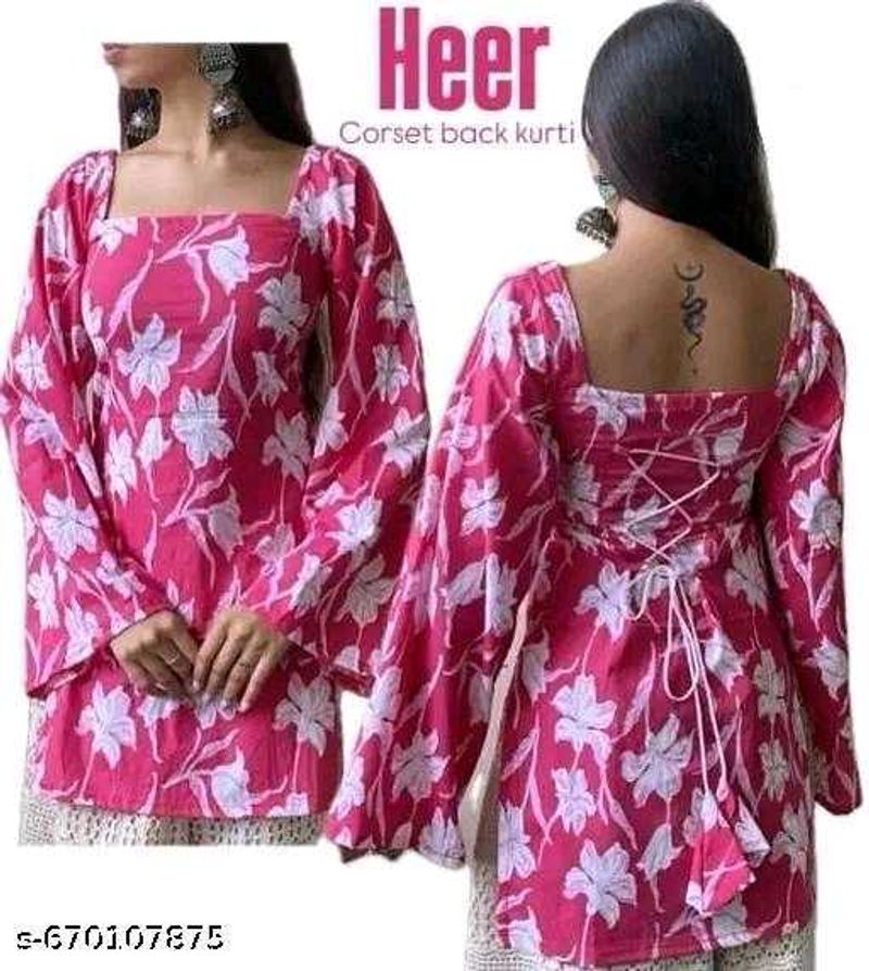 Kurta Corset Back Kurti - Pink Floral