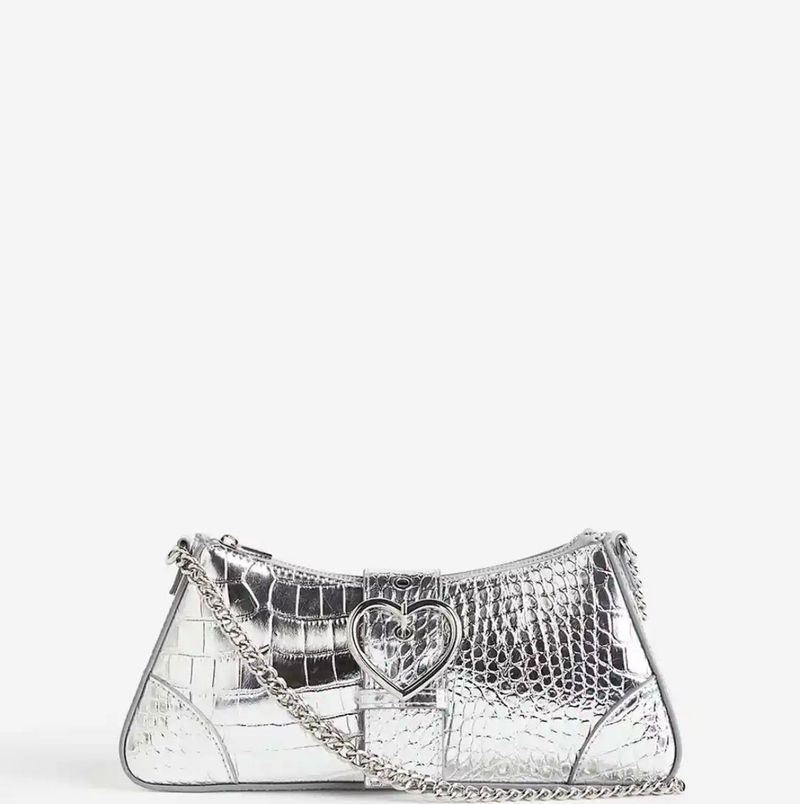 H&amp;M croc heart buckle silver bag