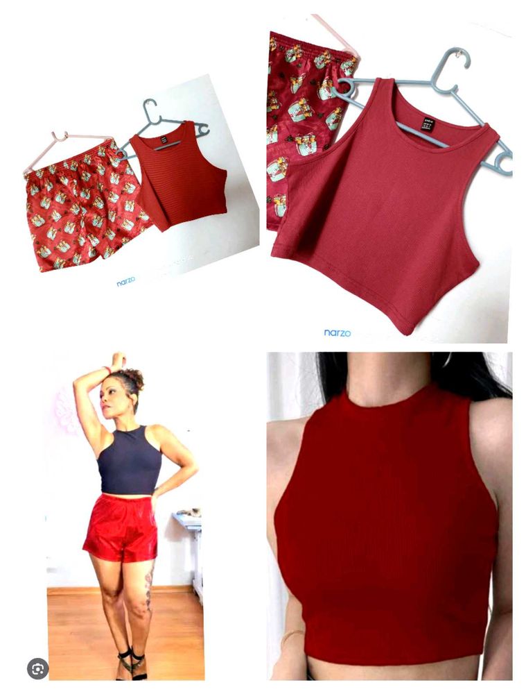 Red Sleeveless Top &amp; Shorts Set