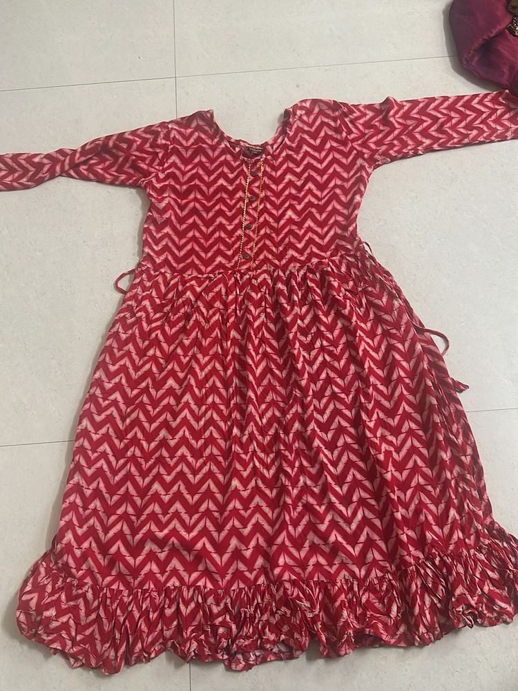 Red Chevron Print Anarkali Kurta