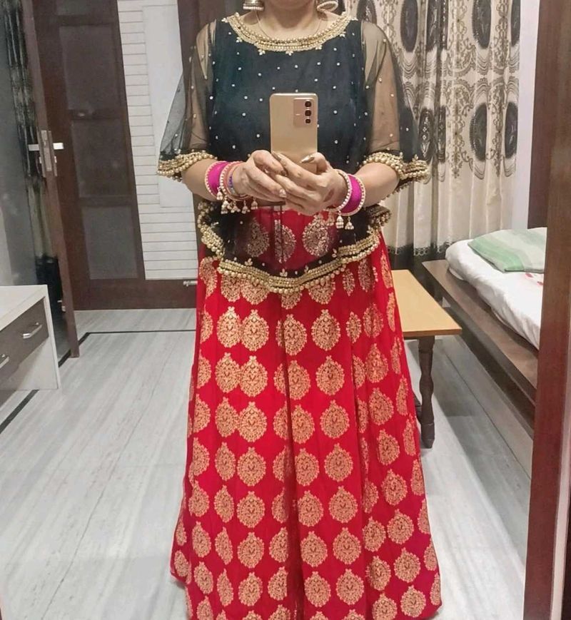 Stunning Red &amp; Black Lehenga Choli Set