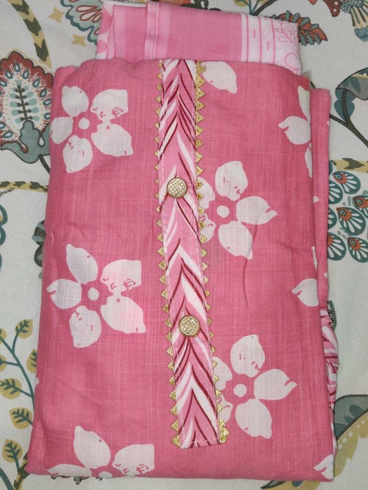Pink Floral unstitched dress material