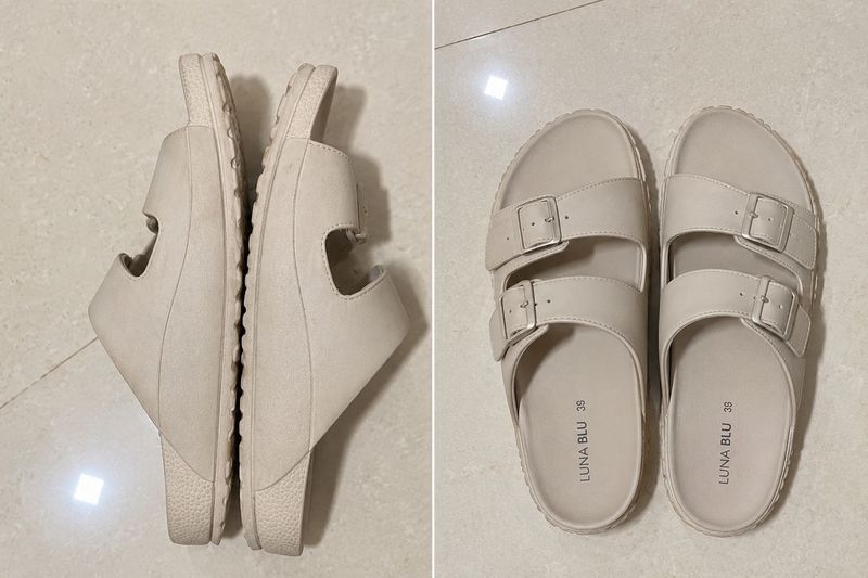 Stylish Beige Double Strap Sandals