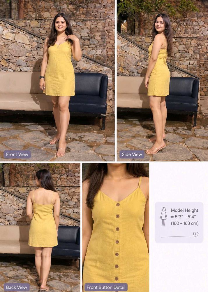 Yellow Button-Up Mini Dress With 2 Pockets