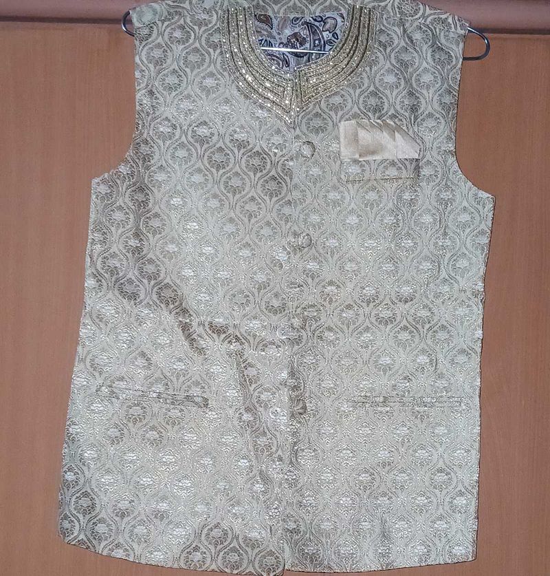 Elegant Brocade Waistcoat with Rhinestone Work