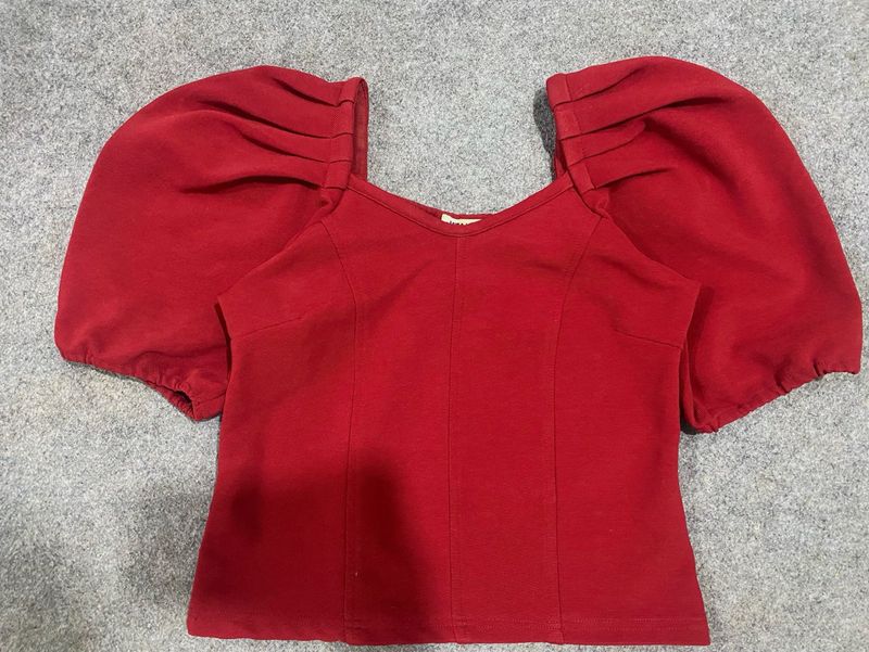Chic Red Puff Sleeve Top