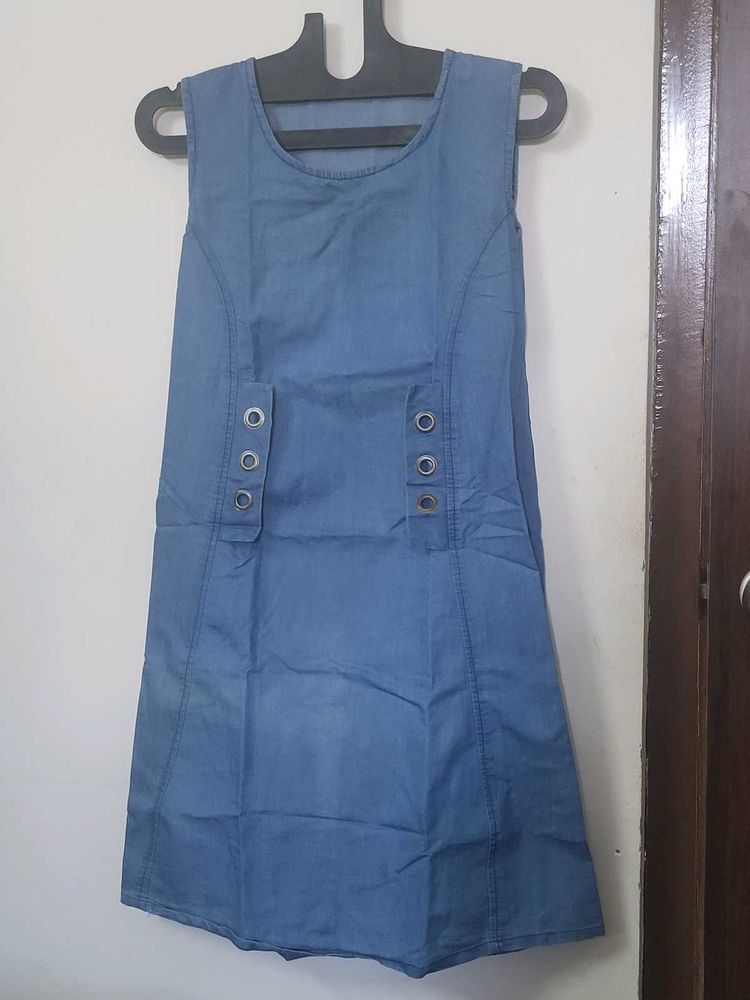 Blue Denim Sleeveless Dress
