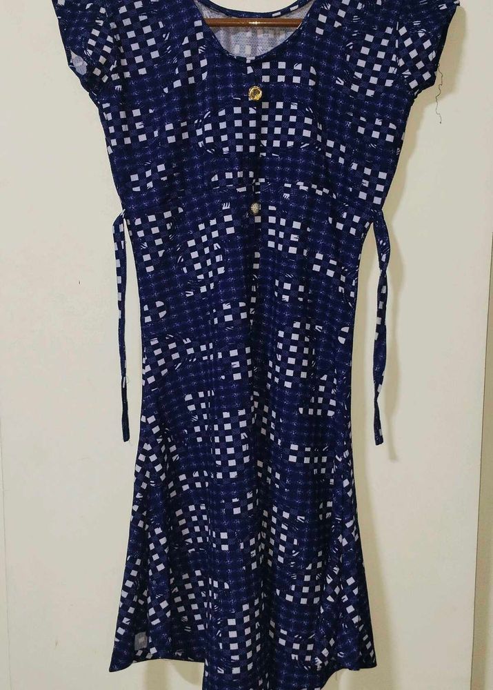 Navy Blue Printed Fit &amp; Flare Dress | Slightly Dam