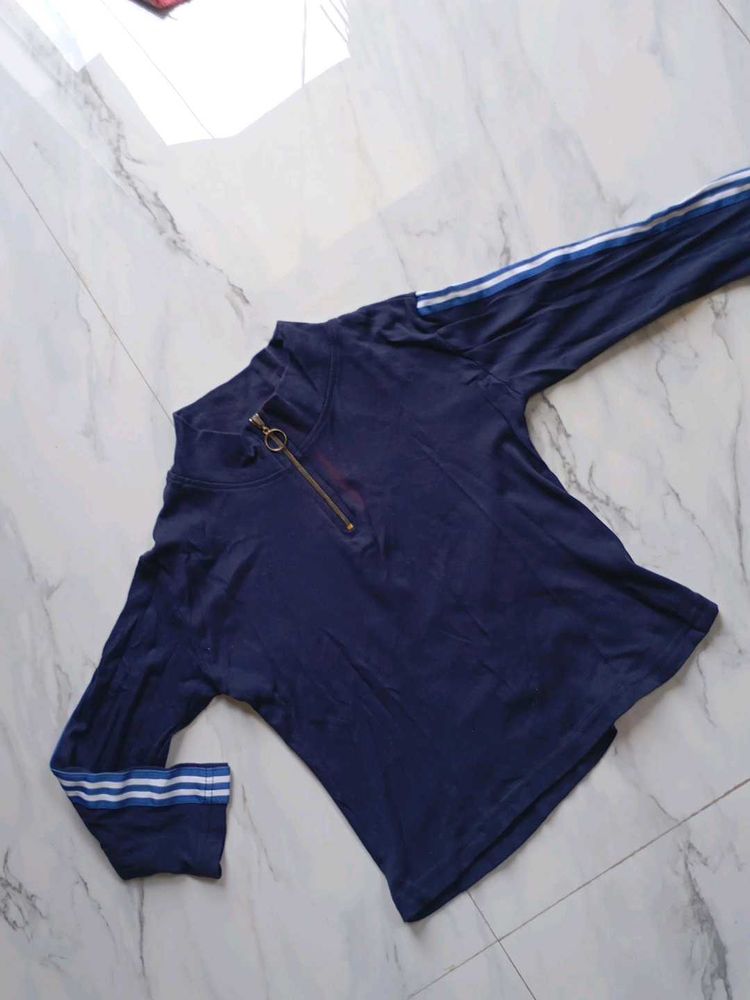 Navy Blue Zip Neck Top