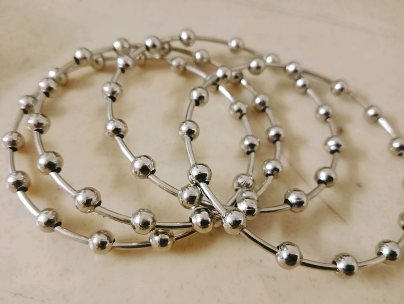 Silver Beads Design Bangles Set Of 4