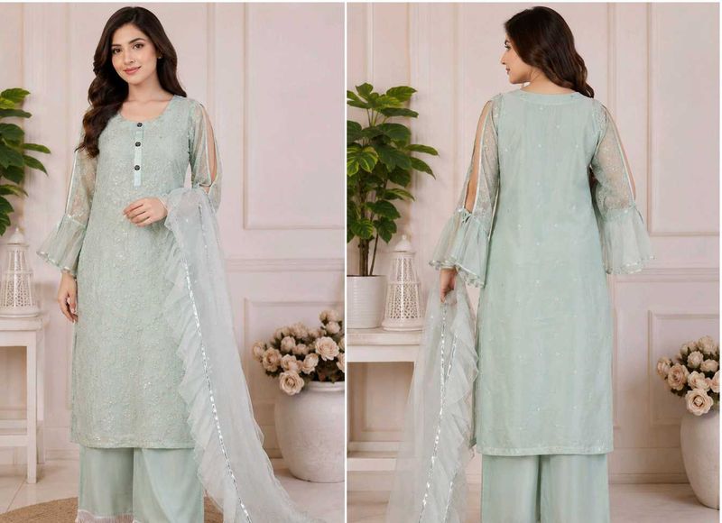 Elegant Mint Green Kurta Set with Palazzo