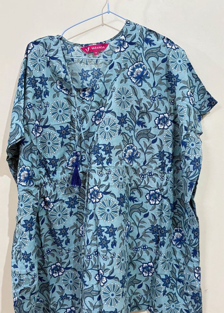 Blue Floral Print kaftaan kurta set
