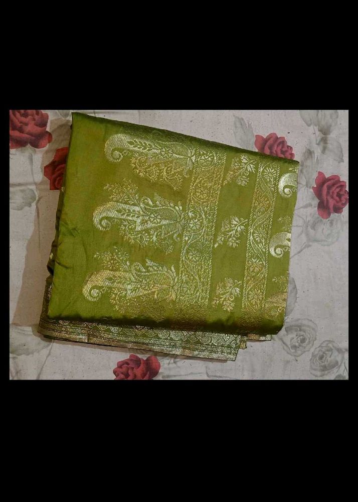 Pure olive zari silk saree