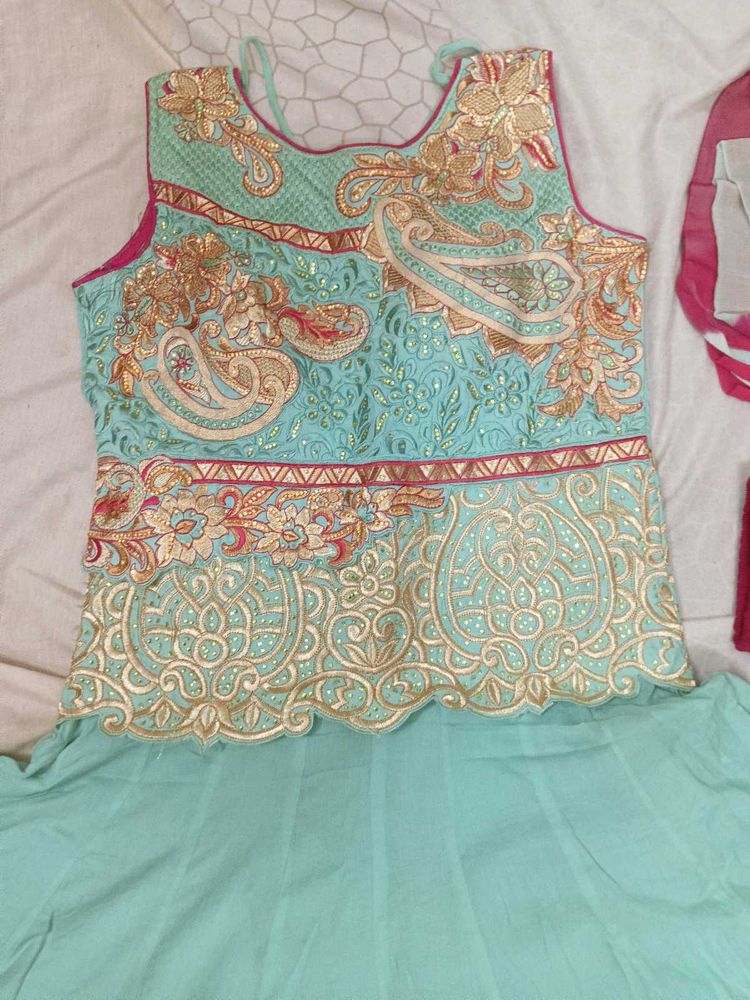 Aqua Embroidered Anarkali Suit