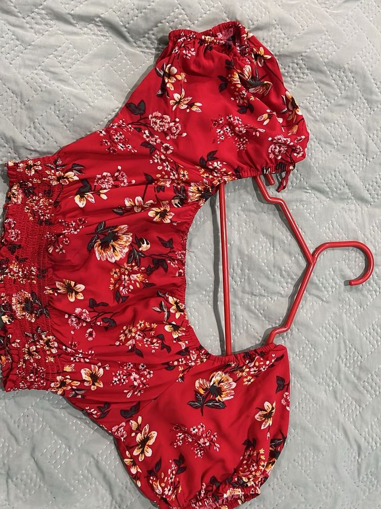Red Floral Off-Shoulder Top