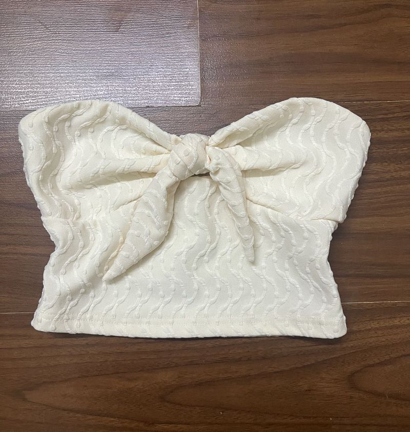 Cream Textured Bandeau Tube Top - Si