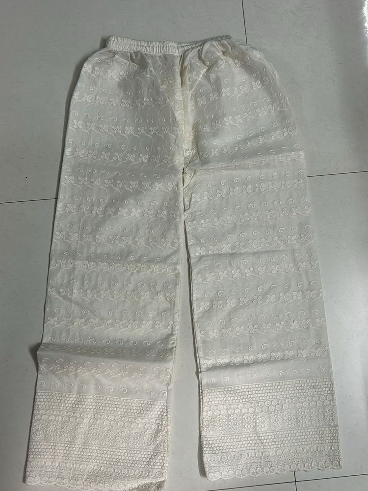 Embroidered White Palazzo Pants