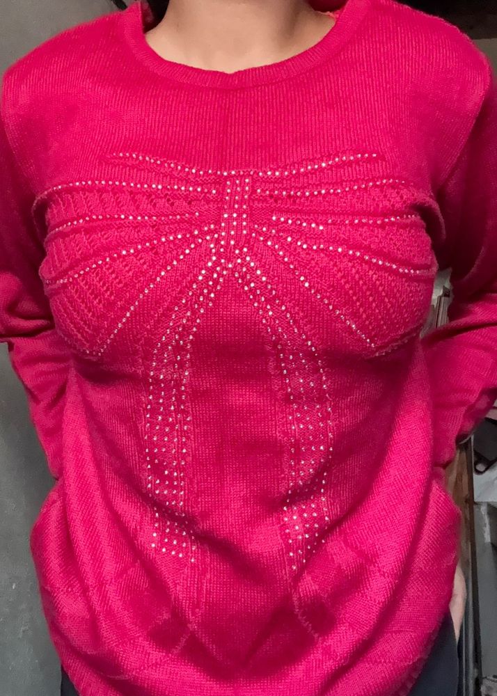 Charming Pink Bow Sweater