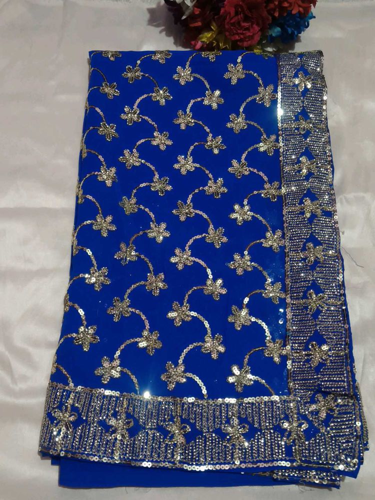 Royal Blue Embroidered Saree with blouse
