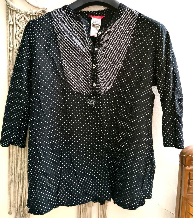 Black Polka Dot Ethnic Short Kurta/Top XXL
