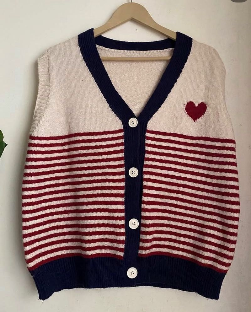 Striped Heart V-Neck Sweater Vest