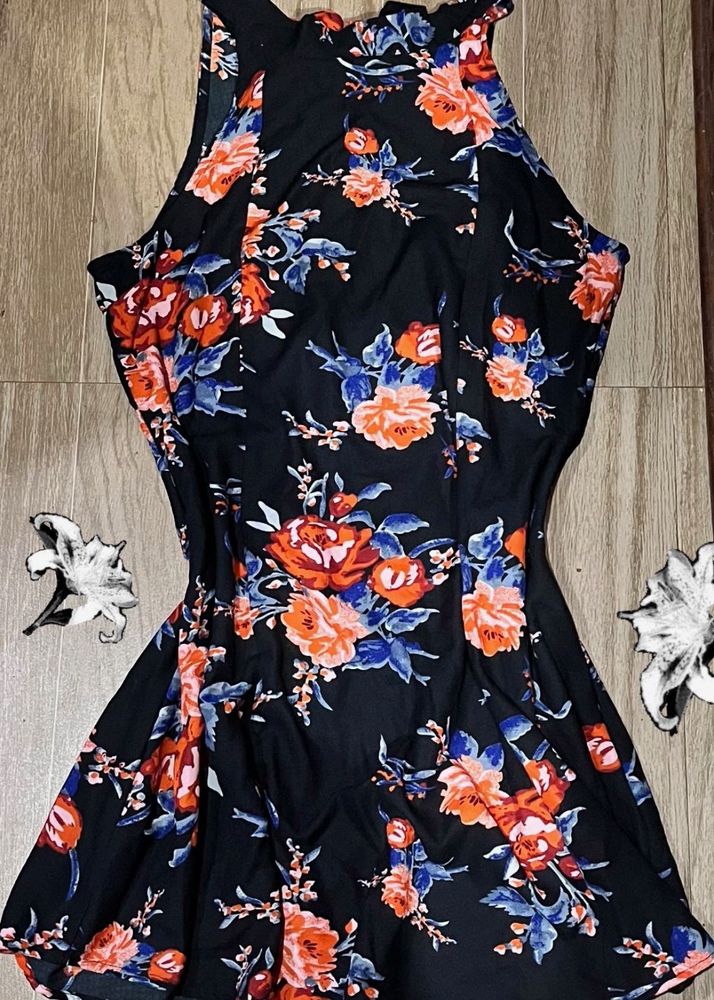 Floral Black Fit &amp; Flare Mini Dress