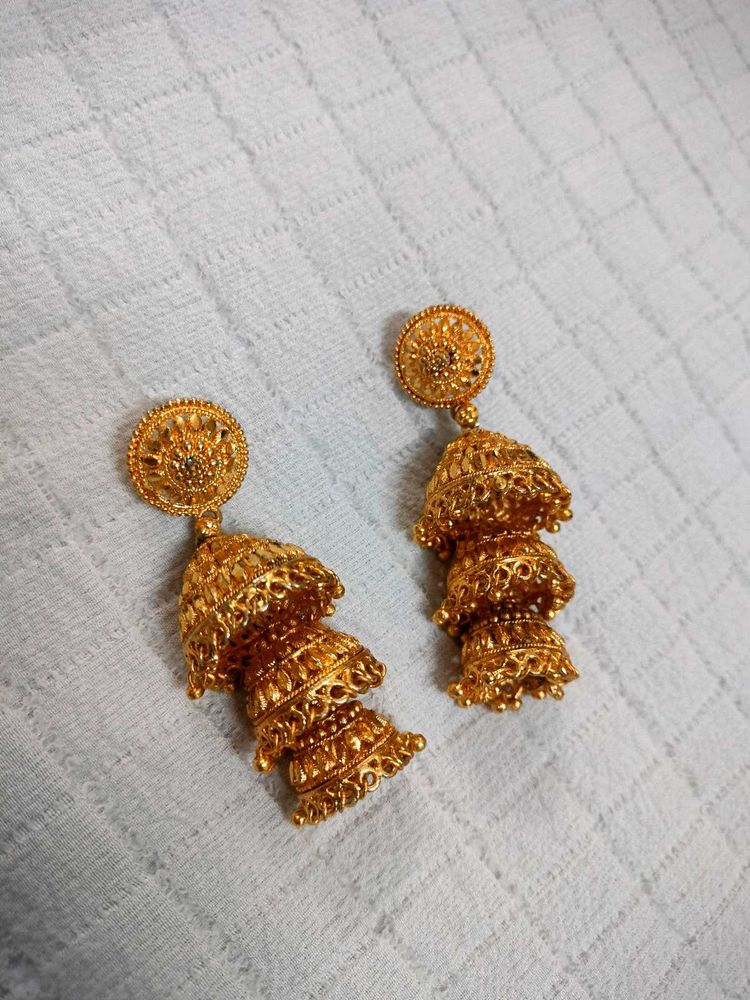Exquisite Gold Plated Jhumka Earrings