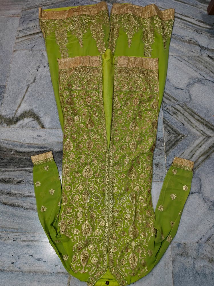Green &amp; Gold Embroidered Salwar Kameez