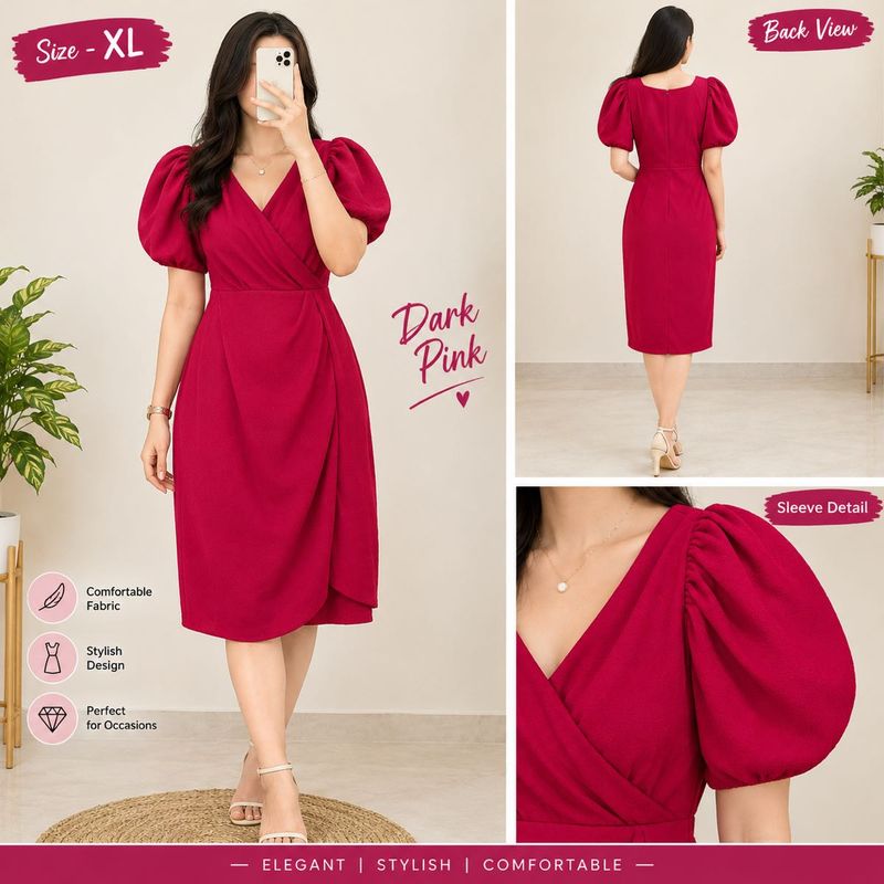 Elegant Puff Sleeve Wrap Dress