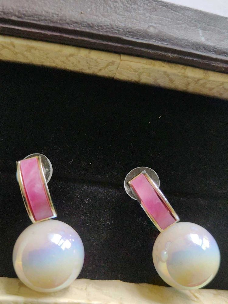Chic Pearl &amp; Pink Drop Earrings