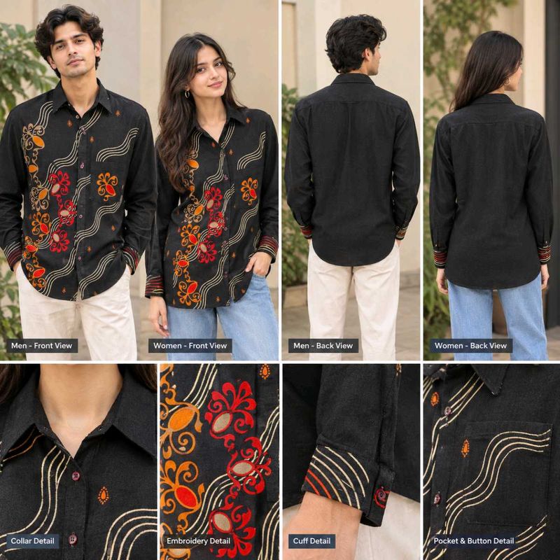 Unisex Designer Print Black Casual Shirt