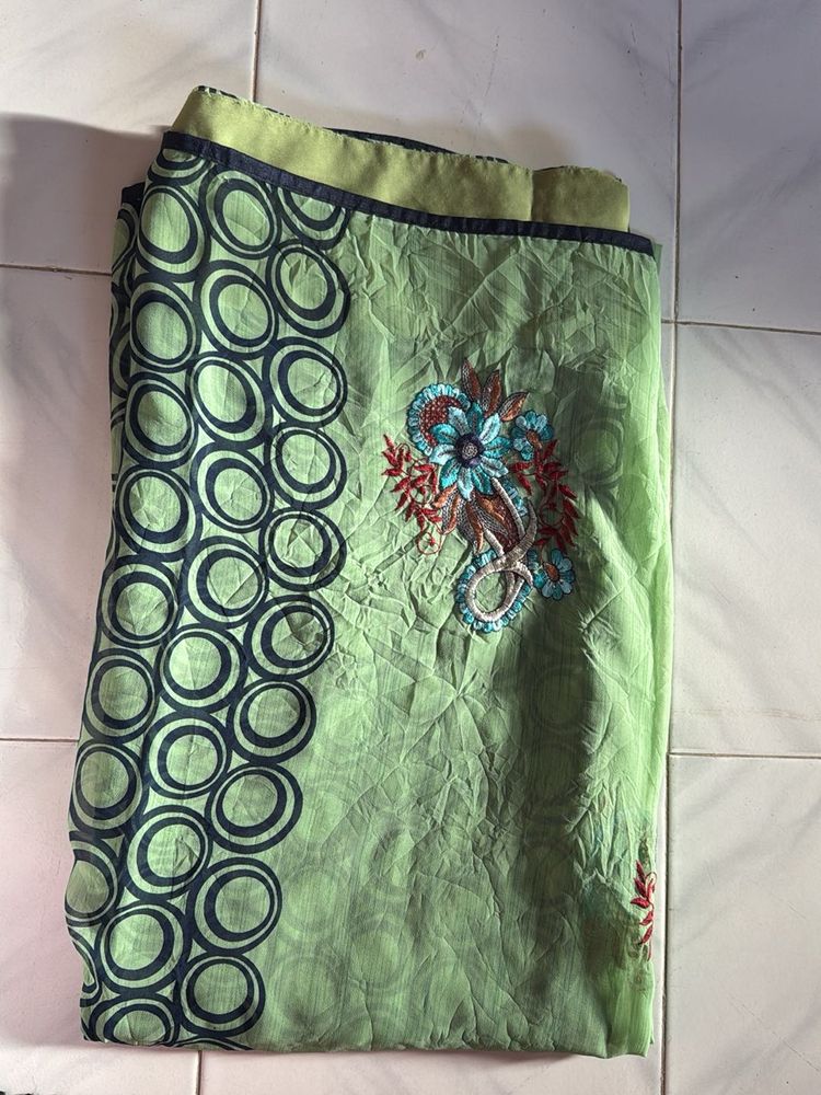 Beautiful Green Saree with Floral Embroidery