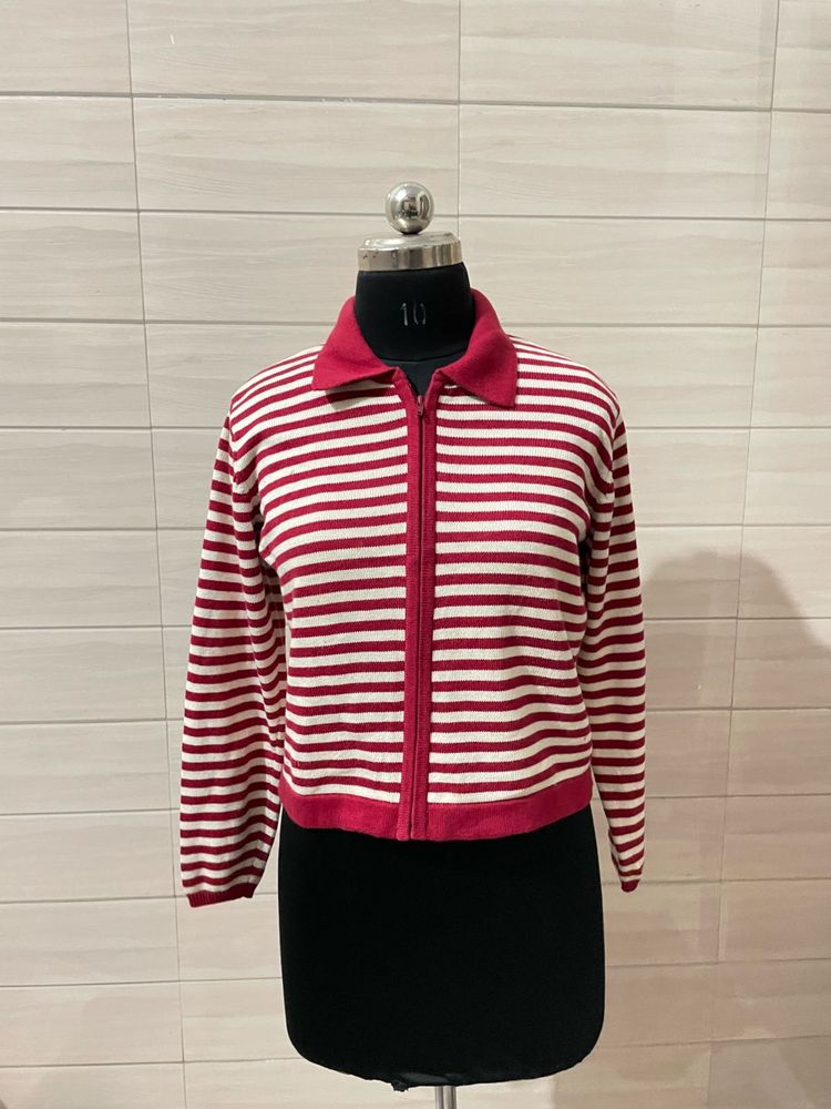 Hong kong 🇭🇰 Striped Zip-Up Knit Cardigan