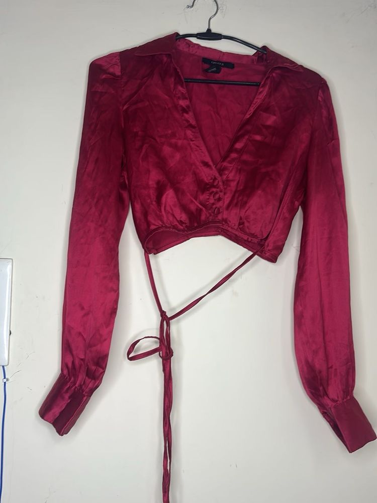 Satin Wrap Crop Top