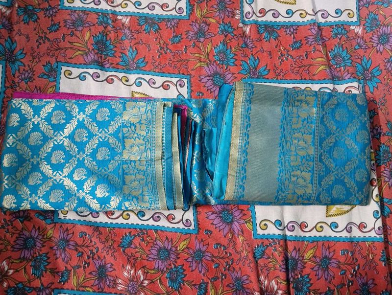 Beautiful Blue Saree with Golden Weave