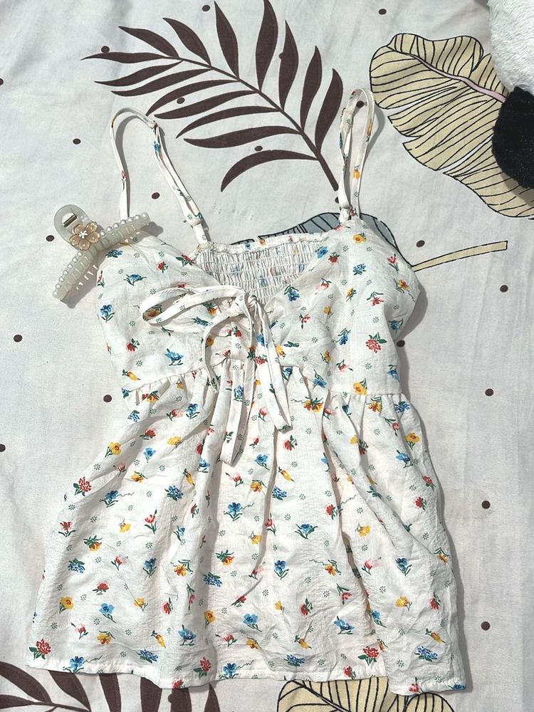 Floral Print Cami Top with Tie Detail