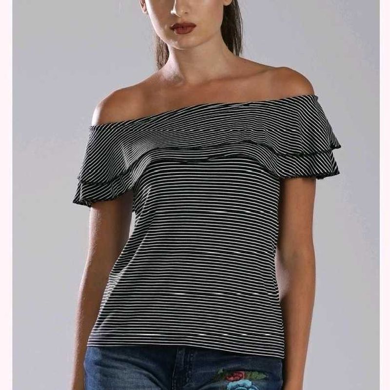 Bossini Off-Shoulder Striped Ruffle Top