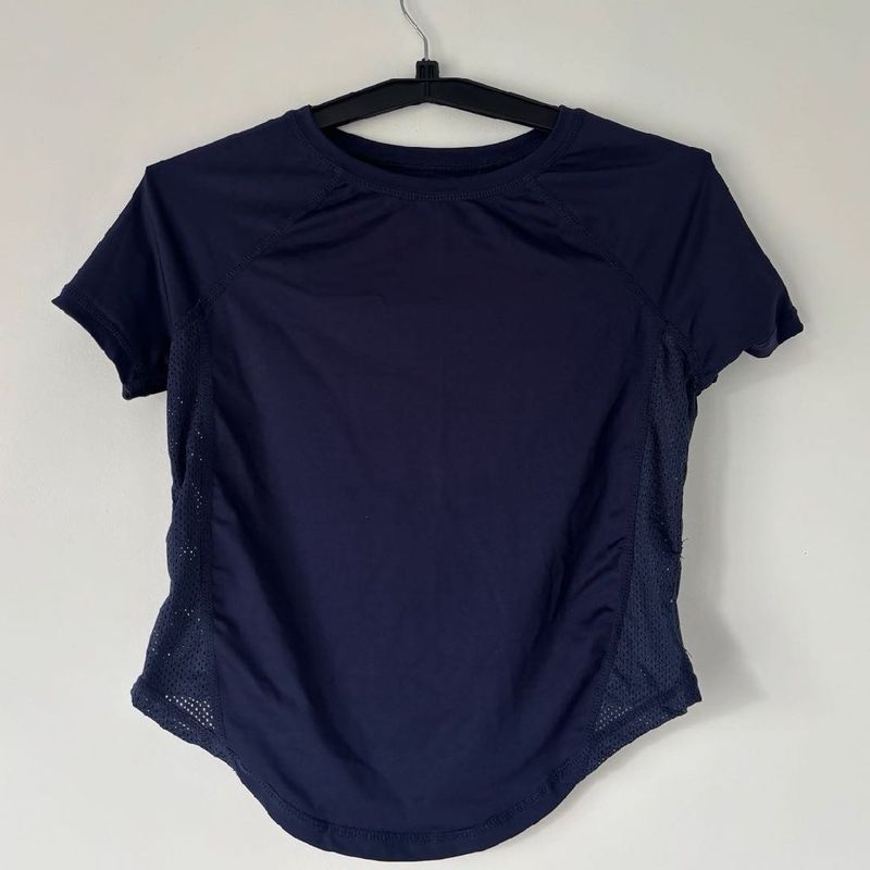 Navy Blue Athletic Mesh Panel T-Shirt