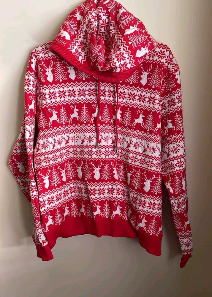 Festive Red Deer Print Hoodie