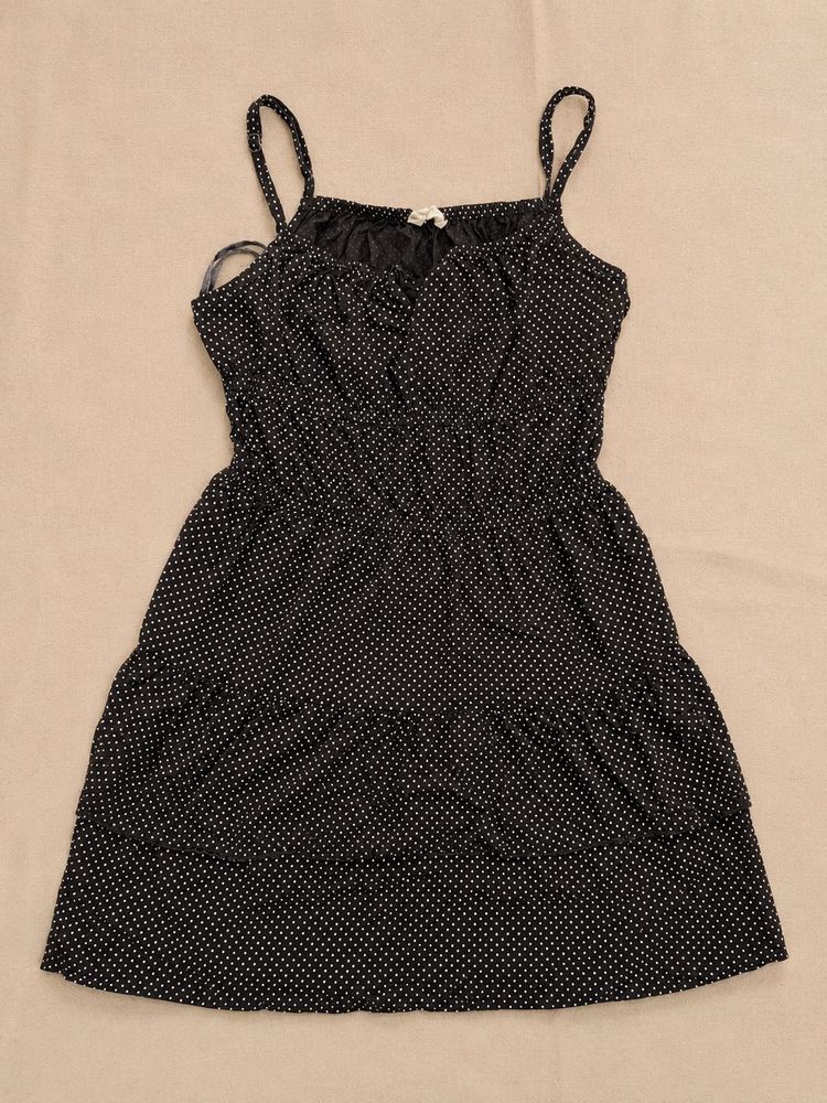 SIM &amp; SAM Black Polka Dot Tiered Mini Dress with A