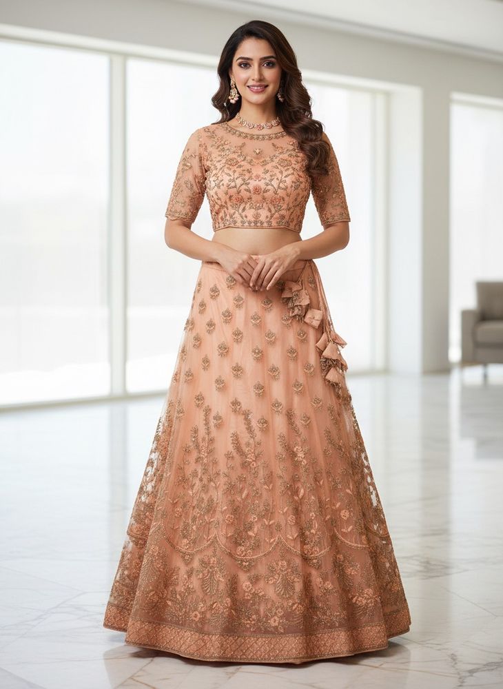 Peach Embroidered Lehenga Choli