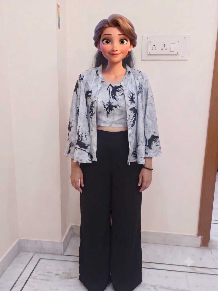Stylish Printed Crop Top &amp; Shrug Set