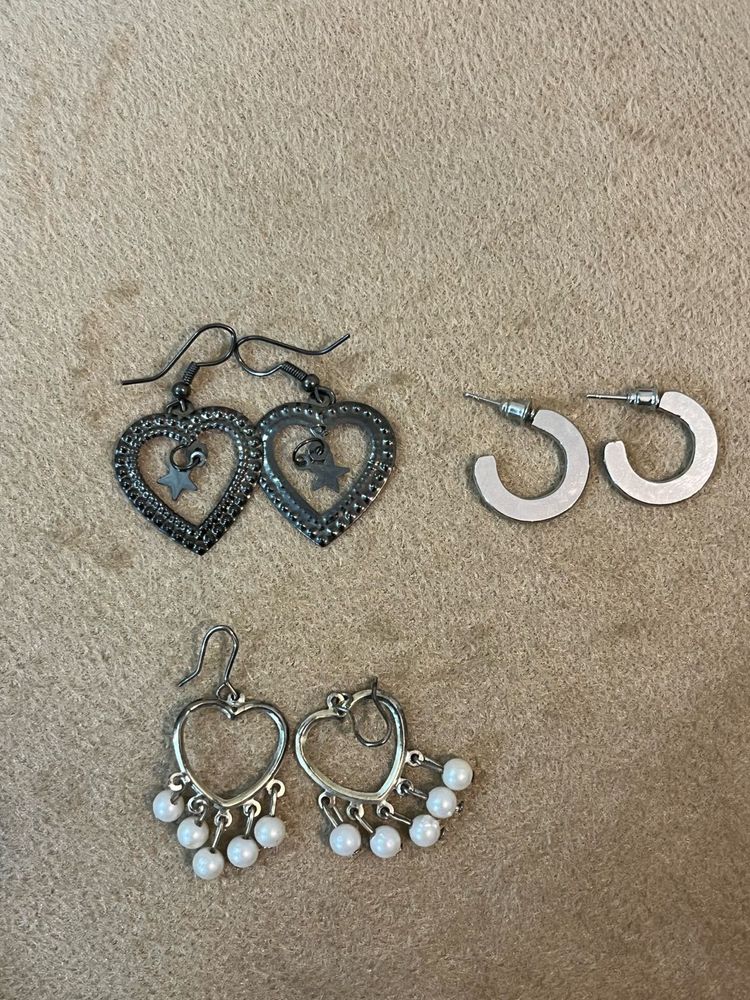 3 Pairs of Heart Earrin
