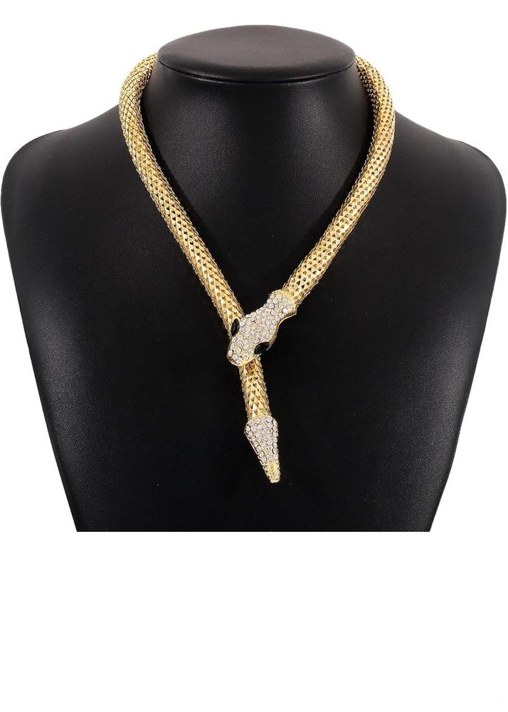 Gold Snake Necklace with Rhinestones