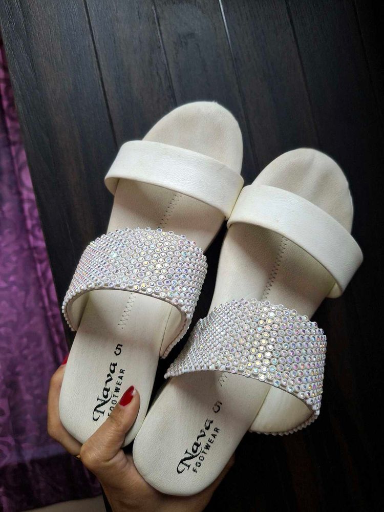 Sparkling White Slip-On Sandals
